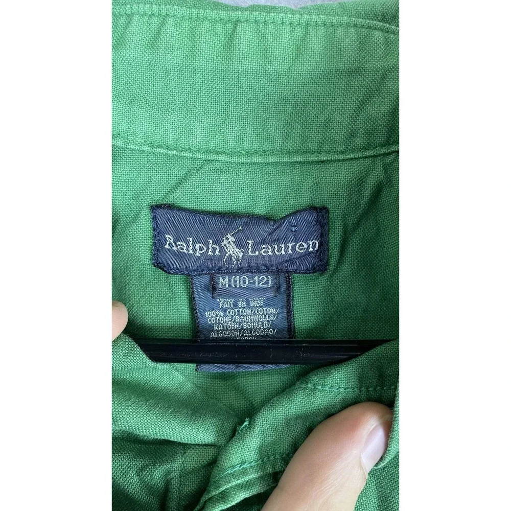 Ralph Lauren Shirt Boys Medium 10-12 Green Button Down Long Sleeve Big Pony Logo